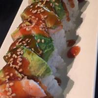 Rock & Roll · In: crab tempura roll out: topped w/ shrimp, avocado & teriyaki sauce.