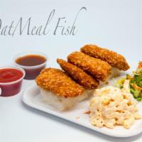 Oatmeal Fish · Breaded with oatmeal and panko and deep fried (2pcs)