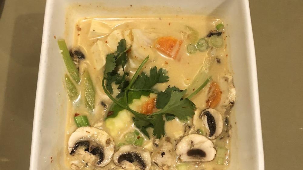 Tom Kah Kai(Bowl) · Hot. Chicken in spicy coconut lemongrass soup and fresh mushrooms.