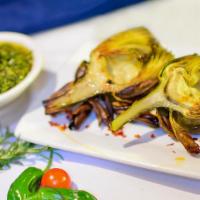 Grilled Artichokes · Wood grilled organic Castroville artichokes, served with smoked paprika and served with hous...
