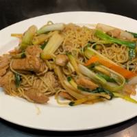 Chicken Yakisoba · Noodles stir-fried with chicken and vegetables in yakisoba sauce.