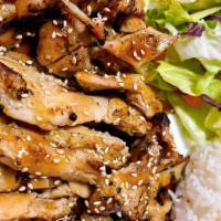 Chicken Teriyaki · Chicken teriyaki with rice and salad