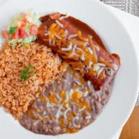 One Enchilada · With rice and beans.