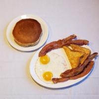 Smart Decision  · Ham, Bacon, or Sausage, 2 eggs, 2 buttermilk pancake, and French Toast.