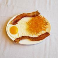 Senior/ Child Hash Browns Combo Breakfast · 1 Egg, 2 Strips of Bacon or Sausage and Hash Brown Potatoes