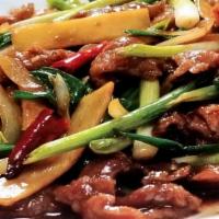 Mongolian Beef · Hot and Spicy.  Served with Free steamed rice.