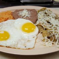 Chilaquiles · Choice of  Rojos or Verdes.