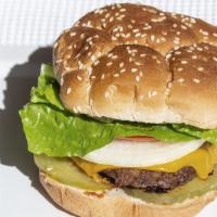 1/4 Lb Cheeseburger · All burgers come with lettuce, tomato, onions, pickles. Choice of patty size.