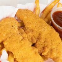 Kid'S Chicken Tenders Basket · Each selection is made to order and fried to perfection. Served with side of BBQ sauce. Choi...