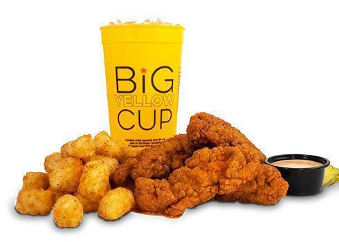 4 Tender Combo · small fries, tots, mac & cheese or coleslaw & a big yellow cup