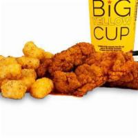3 Tender Combo · small fries, tots, mac & cheese or coleslaw & a big yellow cup