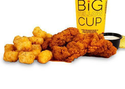 3 Tender Combo · small fries, tots, mac & cheese or coleslaw & a big yellow cup