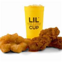 Kids Tender Meal · 2 tenders • lil’ yellow cup • small fries, tots, mac & cheese or coleslaw