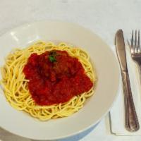 Kids Spaghetti · With marinara sauce and parmesan cheese on the side.