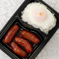 Longanisa Egg & Rice · Pork sweet sausage, served with rice and egg.