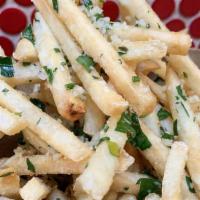 Garlic Parmesan Fries · French Fries tossed in garlic butter and parmesan cheese served with ketchup
