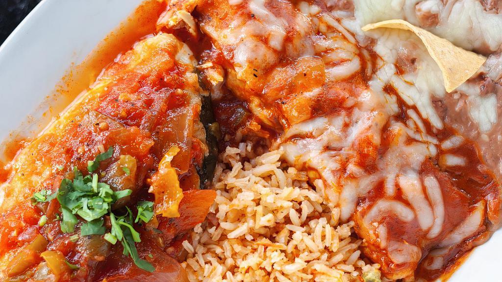 Chile Relleno & Enchilada · 1 Enchilada and chile relleno served with rice and beans