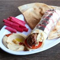 Lule Kebab Wrap · Skewered ground beef sirloin, tomatoes & seasoned onions