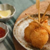 Shrimp Pops (4) · Panko fried shrimp patties with sweet chili dipping sauce.