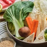 Side Veggie Box · Napa Cabbage, Bok Choy, Carrots, Pumpkin, Enoki, Shiitake, Broccoli, Firm Tofu, Harusame Gla...