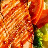 Salmon Teriyaki Plate · Salmon Teriyaki, Steam Veggie, Rice