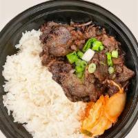 Beef Bulgogi Bowl · Korean Beef Bulgogi comes with stream rice and kimchi.
