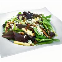 Apple Gorgonzola · Mixed greens, thinly sliced Granny Smith apples, gorgonzola cheese, candied pecans. Balsamic...