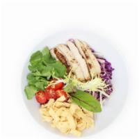 Asian Chicken Salad · Grilled chicken, red cabbage, julienne carrots, crispy chow-mien noodles, toasted almonds an...