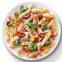 Pasta Primavera · Penne pasta with roasted bell peppers, red onions, broccoli florets, marinated artichoke hea...