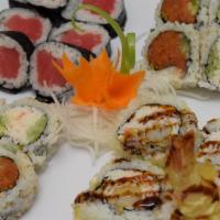 Roll Combo Special · California roll - four pieces, crunch roll - four pieces, spicy tuna roll - four pieces, tun...
