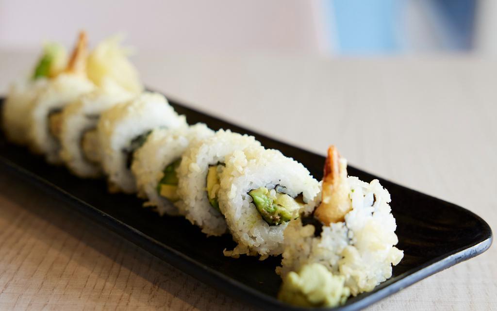Crunchy Roll · Shrimp tempura, avocado, crunchy flakes, sweet sauce.