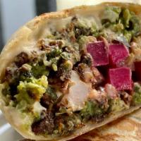 Ak Ultimate Vegan Wrap · Grilled tortilla, falafel, cauliflower, eggplant, fries, pickled turnips, tomato, and hummus...
