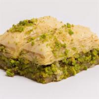 Pistachio Baklava · Two Pieces. Made fresh in-house daily.