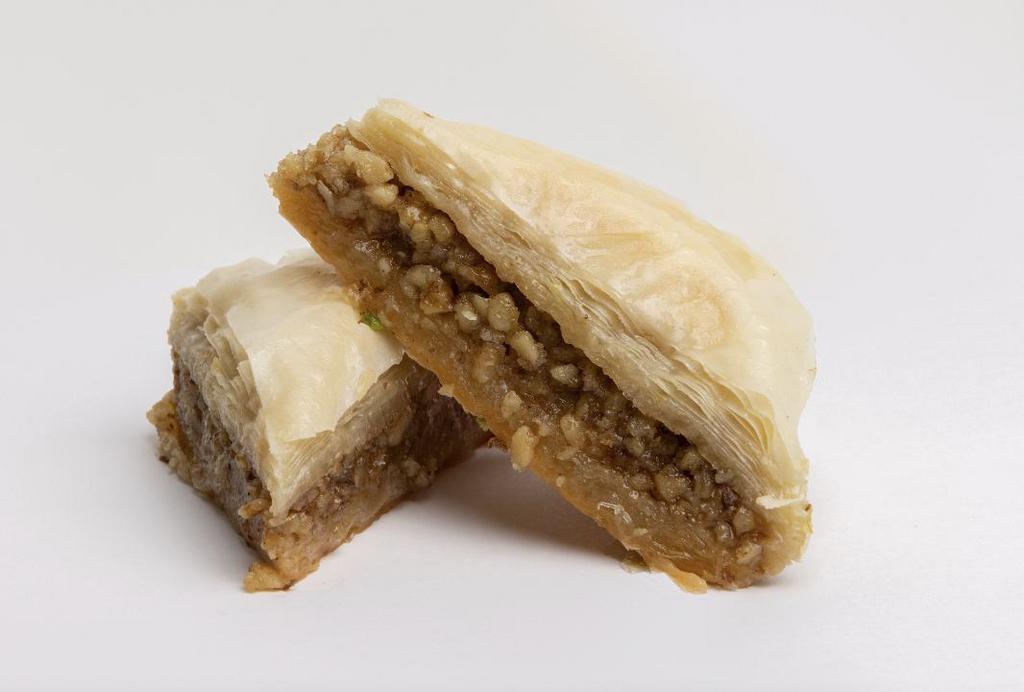 Walnut Baklava · Two Pieces. Made fresh in-house daily.