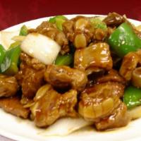 Black Bean Sauce Ribs · Stir-fried ribs with bell peppers and yellow onions in a savory black bean sauce.