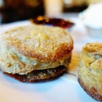 Homemade Buttermilk Biscuits · These Delectable, Flaky Buttermilk Biscuits Come Served with Honey Butter and Strawberry Jam.