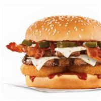 Western Bacon H Burger · Charbroiled All-Beef Patty, Two Slices of Applewood Smoked Bacon, Melted American Cheese, Cr...