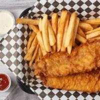 Fish & Chips (2 Pc) · Includes 2 pieces of deep-friend fish served with a side of french fries.