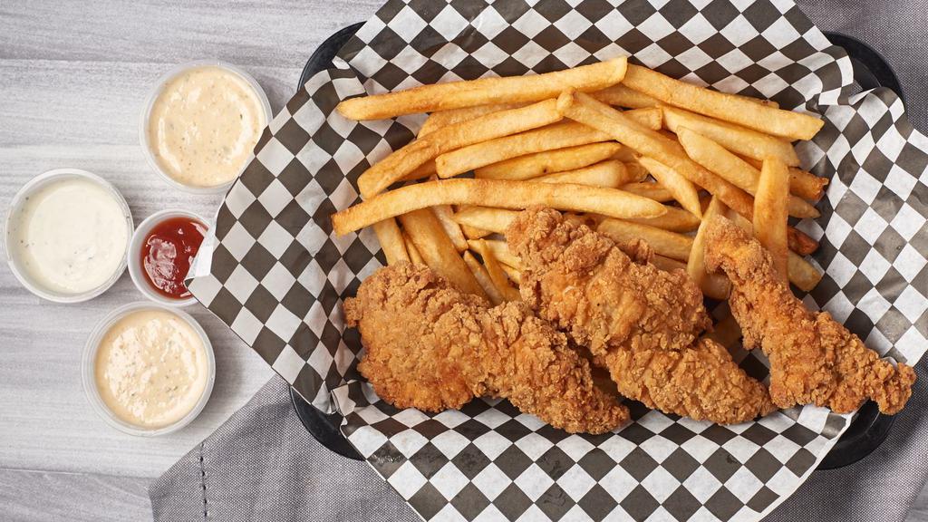 Chicken & Chips (3 Pc) · Includes 3 pieces of chicken tenders served with a side of french fries.