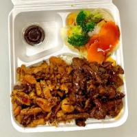 Combo Bowl · A combination of teriyaki chicken and teriyaki beef, white rice, and steamed vegetables.