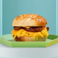 Sausage, Egg And Cheese Bagel · Your choice of bagel, two eggs, sausage and melted cheese.