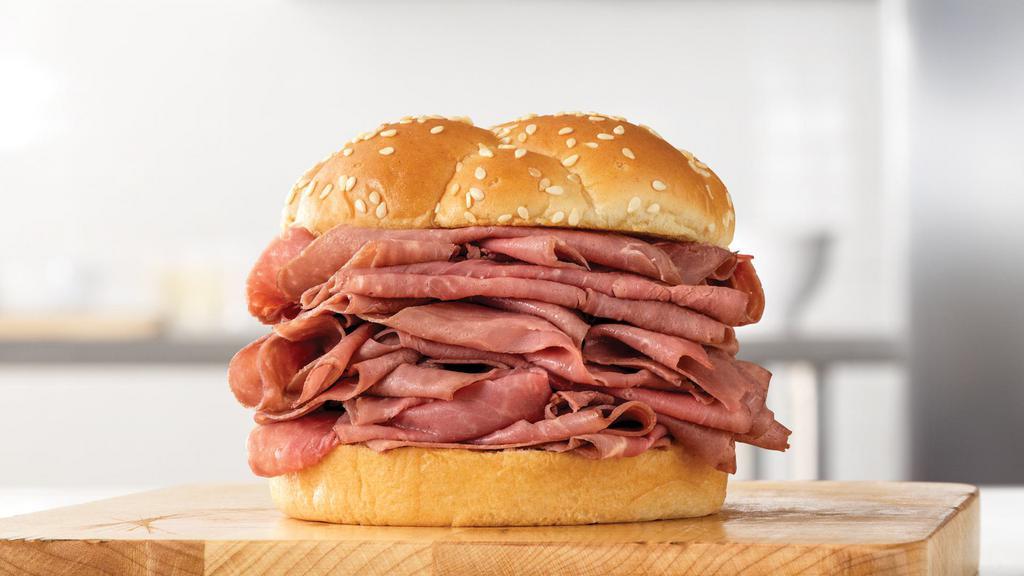 Roast Beef Classic · Thinly sliced roast beef on a toasted sesame seed bun. Visit arbys.com for nutritional and allergen information.