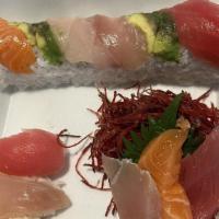Combo 1 · 1 Rainbow roll
3pcs sashimi (tuna, albacore, salmon)
3 pcs nigiri (tuna, albacore, salmon)
S...