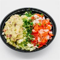 Veggie Bowl · Spanish Rice, Pinto Beans, lettuce, house salsa, guacamole, cilantro.