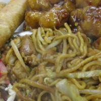 Chicken Chow Mein, Pork Fried Rice, Egg Roll (2), Orange Chicken (Hot & Spicy) · 