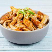 Teriyaki Chicken Bowl · Chicken over a bed of white or brown rice topped with teriyaki sauce and optional choice of ...
