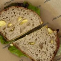 Egg Salad Sandwich · Our organic egg salad, heirloom tomato and lettuce on sourdough bread!