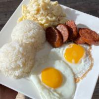 Mini Portuguese Sausage & Egg · Mini plate gets 2 slices of portuguese sausages and 1 fried egg.