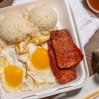 Spam, Eggs And Rice · Grilled spams, eggs and rice.