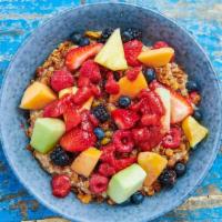 Seven Grain Bowl · Vegan. Almond chia pudding, seasonal fruit and berries, house granola, and seasonal shrub.